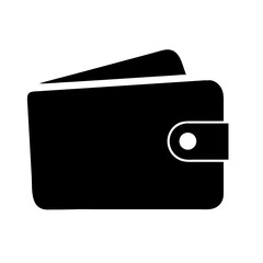 Wallet Icon – Black Vector Illustration of Leather Wallet with Button Closure, Financial Symbol for Money, Payment, Banking, Cash Storage, eWallet, Cryptocurrency App, Budgeting, and Finance Concepts