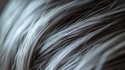 Macro Shot Emphasizing the Delicate Interplay of Gray Hair Strands in a Young Woman with Elegant and Detailed Focus