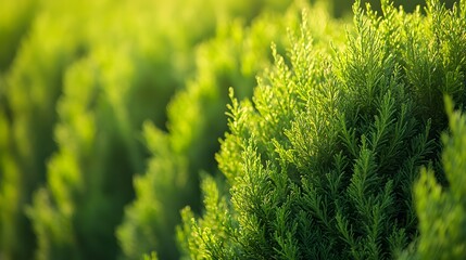 Intricate representation of a meticulously arranged Leyland cypress hedge with lush evergreen foliage, designed to provide natural privacy and decorative appeal
