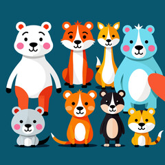 Fototapeta premium Cute Cartoon Animals Illustration - Adorable Bears and Foxes Clipart - Colorful Animal Characters for Kids - Vector Graphics for Children's Designs