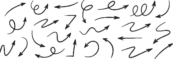 Hand-drawn arrow icon set. A collection of curved