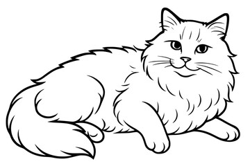 Relaxed Ragdoll Cat Line Drawing