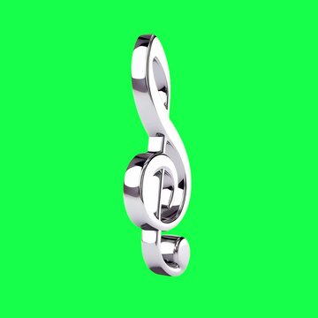 Chrome treble clef symbol animation, transparent 4K video, green screen