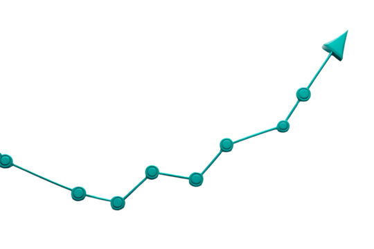 Teal 3D Growth Chart Arrow Shows Positive Trend Upward Data, transparent background - Powered by Adobe