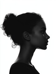 Fototapeta premium Black silhouette of a female profile isolated on white background anonymity concept : Generative AI