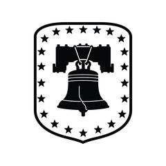 4th of July Vector Illustration – Liberty Bell Shield, Star Badge, Independence Day, American Patriotic Art

