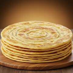 Stack of Paratha Flatbreads on Wood Cutting Board