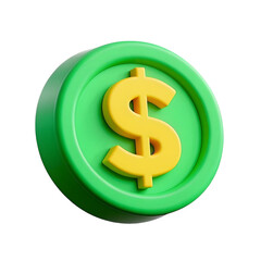Fototapeta premium A Round Green Coin With A Gold Dollar Sign Symbol