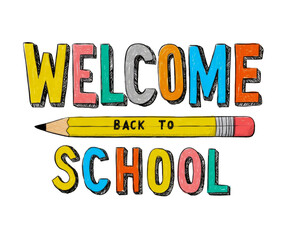 Welcome Back to School Colorful Hand-Drawn Typography with Pencil, transparent background