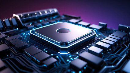 Fototapeta premium Microchip Technology Glowing on Circuit Board for Digital Innovation