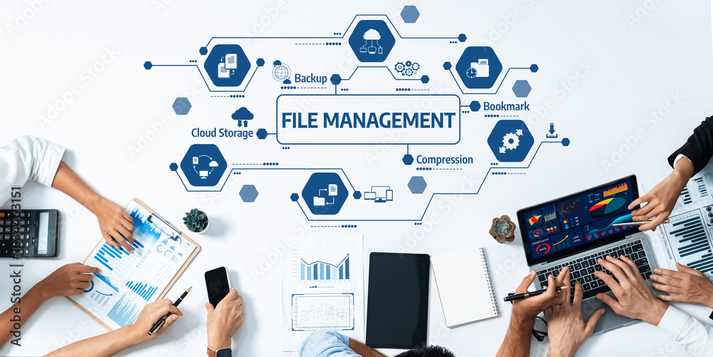 Poster Explore the essential concepts and techniques in file management within a modern digital workspace, highlighting collaboration, productivity, and efficient data organization methods. Amity