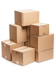 Pile of cardboard boxes isolated on white background