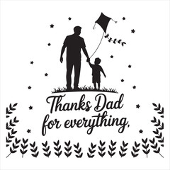 Father And Son Flying Kite Illustration For Happy Fathers Day Celebration.