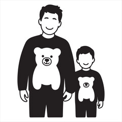 Father And Son Matching Teddy Bear Sweaters Black And White Illustration