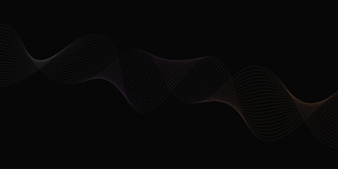 Abstract background with waves for banner. Web banner size. Vector background with lines. Element for design isolated on black. Vector illustration.	