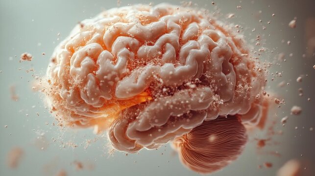 Human brain, 3D illustration. Human brain with neurons and nervous system.