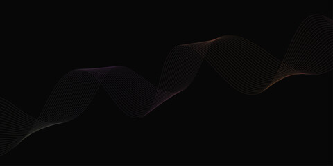 Abstract background with waves for banner. Web banner size. Vector background with lines. Element for design isolated on black. Vector illustration.	