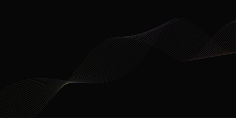 Abstract background with waves for banner. Web banner size. Vector background with lines. Element for design isolated on black. Vector illustration.	
