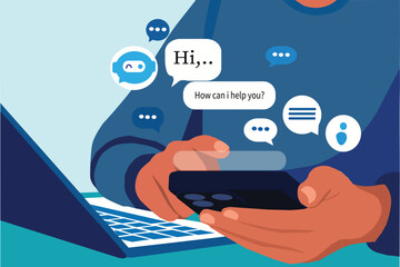 AI Chatbot Conversation on Smartphone and Laptop – Modern Customer Support Vector