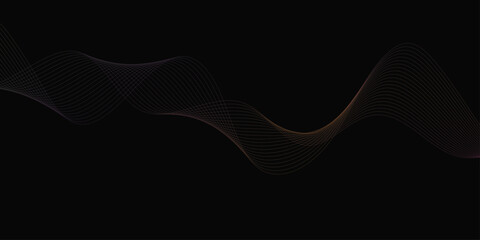 Abstract background with waves for banner. Web banner size. Vector background with lines. Element for design isolated on black. Vector illustration.	