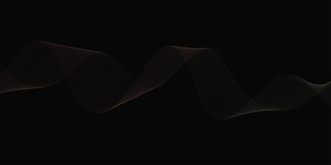 Abstract background with waves for banner. Web banner size. Vector background with lines. Element for design isolated on black. Vector illustration.	