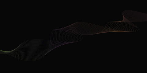 Abstract background with waves for banner. Web banner size. Vector background with lines. Element for design isolated on black. Vector illustration.	