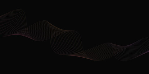 Abstract background with waves for banner. Web banner size. Vector background with lines. Element for design isolated on black. Vector illustration.	