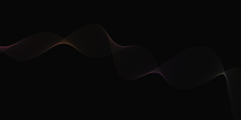 Abstract background with waves for banner. Web banner size. Vector background with lines. Element for design isolated on black. Vector illustration.	