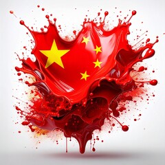 Chinese flag depicted with a splash of red paint. The dynamic effect gives it a vivid and powerful appearance, travel concept.