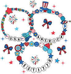 Patriotic Beaded Bracelets USA, America, Festive Fourth of July Designs