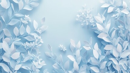 Fototapeta premium Soft Blue Foliage Creates a Serene and Calming Background With Delicate Leaves and Subtle Floral Details, Perfect for Design and Artistic Purposes
