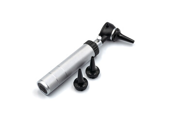 Otoscope on a white background. Medical ENT device for examining the ear.