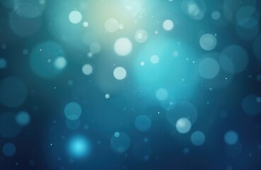 Abstract blue bokeh background. Round white bokeh lights on dark cyan backdrop. Blur effect with bubbles particles. For modern design projects like web, social media, cards, posters.