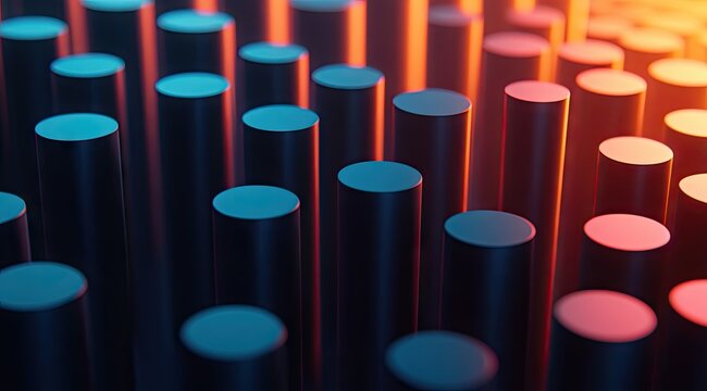 Abstract geometric pattern of dark cylindrical shapes with vibrant gradient