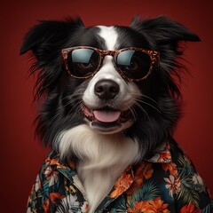 Summer vacation concept with dog on studio background