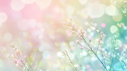 Vibrant Flowers Bloom Against a Soft Pastel Background With Gentle Bokeh Lighting in a Serene Garden During Springtime