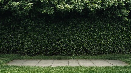 Green Hedge Borders a Neat Stone Pathway in a Tranquil Garden Setting During Daytime
