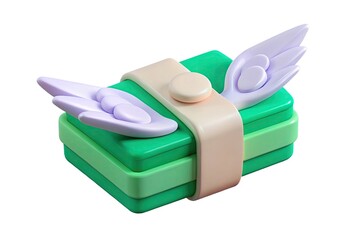 Stacked Green Blocks with Cream Band and Lavender Wings Isolated on White Background