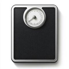 A black and silver analog bathroom scale with a textured surface and a round dial displaying weight measurements.