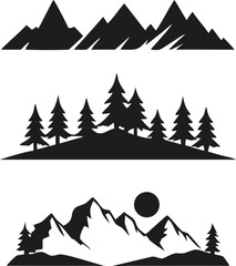 Obraz premium A stylized black and white illustration of a mountainous landscape, featuring several peaks of varying heights.