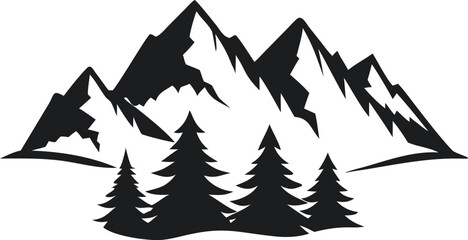 Fototapeta premium A stylized black and white illustration of a mountainous landscape, featuring several peaks of varying heights.