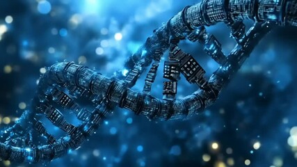 Futuristic DNA Helix with Blue Glow. - Powered by Adobe