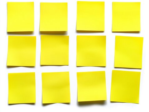 Twelve Yellow Sticky Notes Grid Composition Minimalist Blank Memo Paper, Notepad, Organization Sticky Notes, Memo Pad