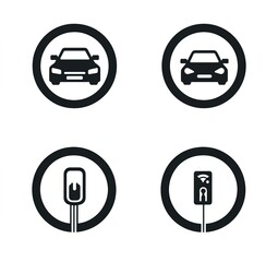 A set of four vector icons for an electric vehicle charging station, each depicting the iconography used in many cars to convey plugging into electricity