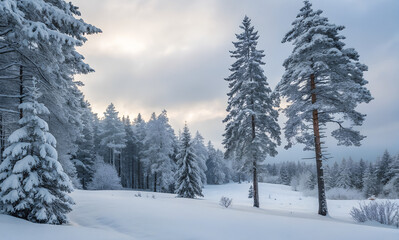 Naklejka premium snow-covered-pine-forest-in-winter