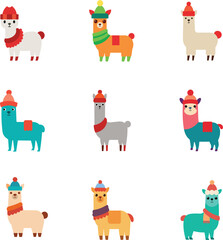 llama in winter hat on white background