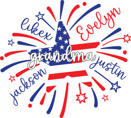 Patriotic Family Starburst  Grandma's 4th of July Celebration Design