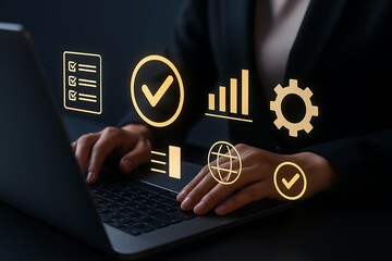 Touchscreen interface showing yellow glowing symbols for data approval process