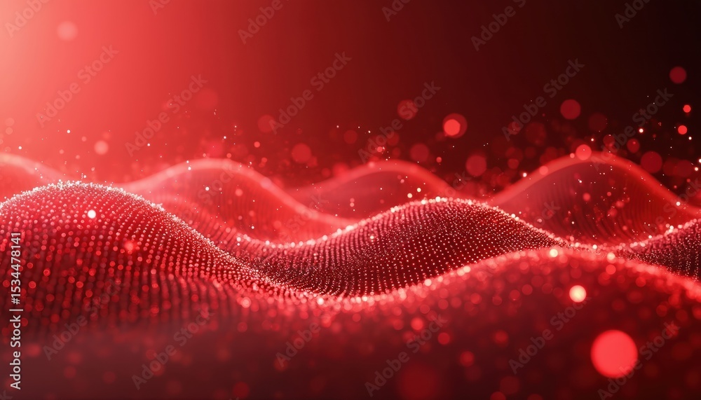 Poster dynamic red tech background digital waves. futuristic network system with artificial neural connecti