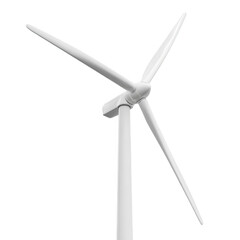 a white wind turbine with blades on an isolated background, studio shot, png, transparent
